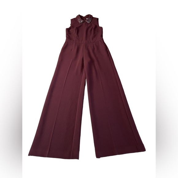 TRINA TURK GORGEOUS PURPLE SLEEVELESS JUMPSUIT SIZE 6 JEWELED COLLAR - Picture 1 of 16